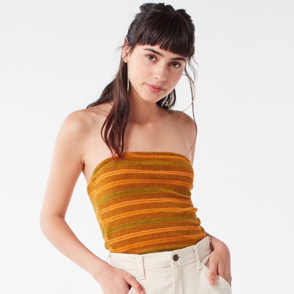 UO Cropped Tube Top glitter Striped Orange Medium